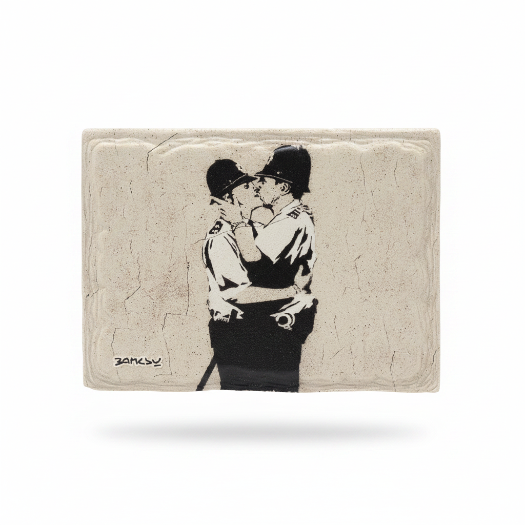 Banksy Kissing Coppers — White Background