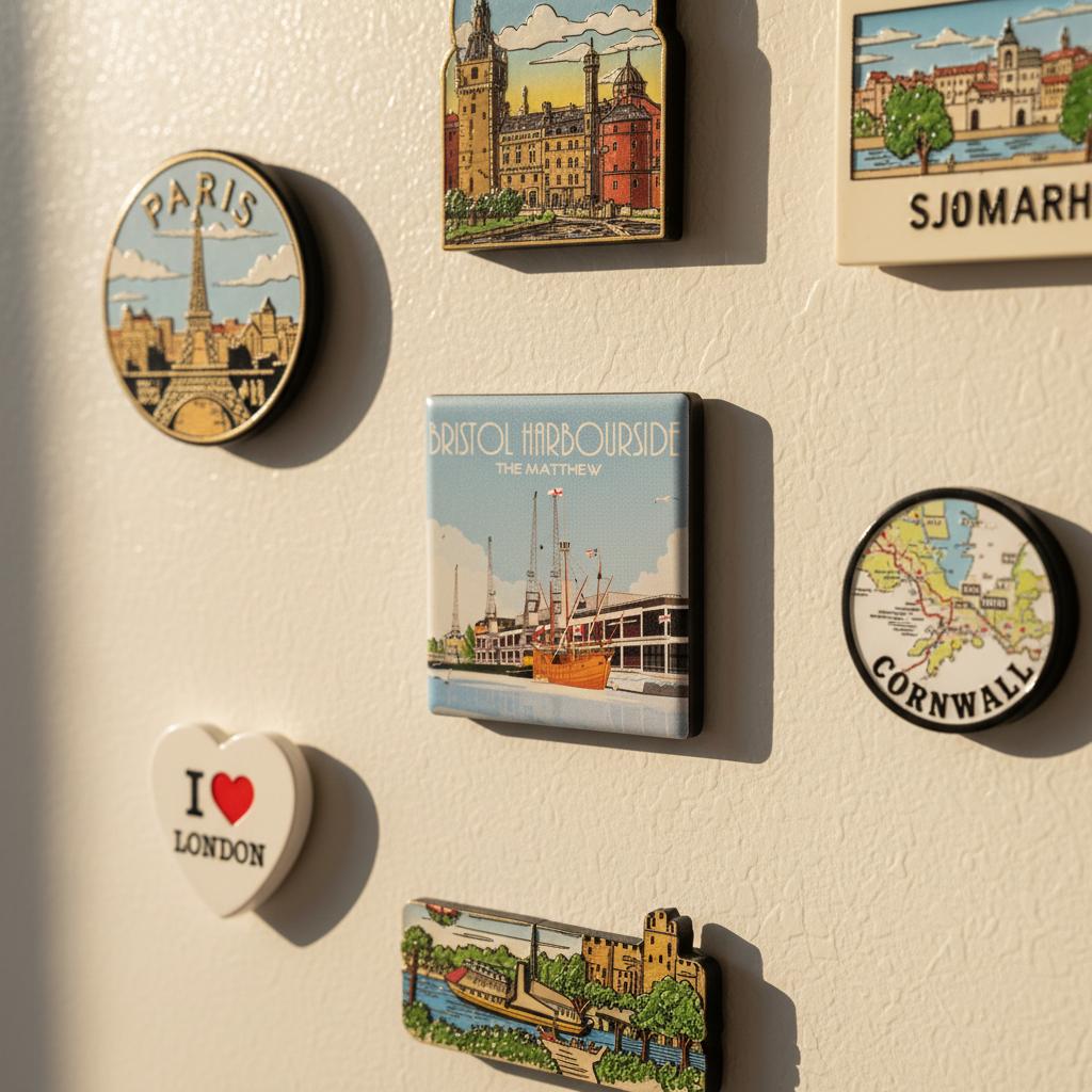 Bristol Harbourside The Matthew ceramic fridge magnet lifestyle shot on kitchen fridge