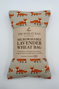 Fox print microwavable lavender wheat bag flat lay on white background