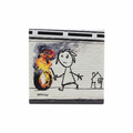 Banksy Burning Tyre ceramic coaster flat lay on white background