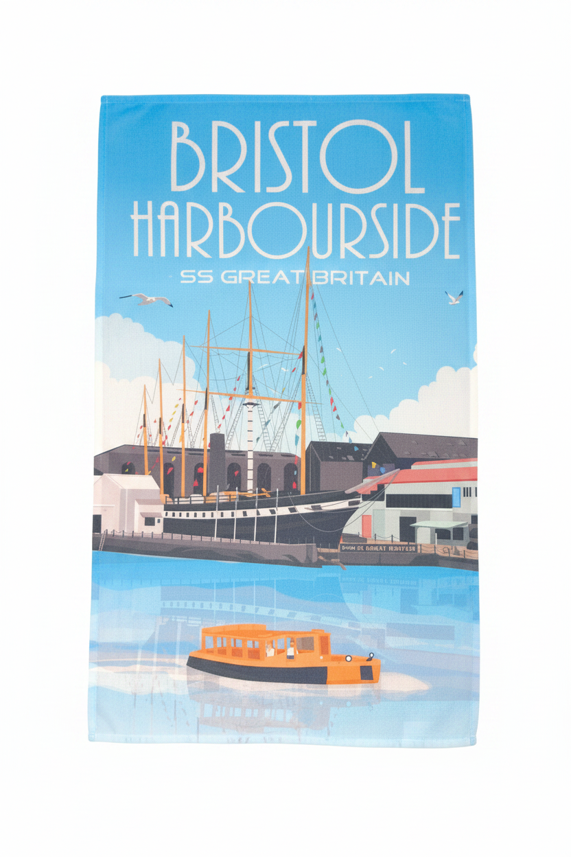 Bristol Harbourside SS Great Britain tea towel on white background