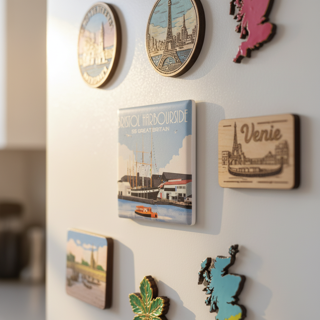 Bristol Harbourside SS Great Britain ceramic fridge magnet lifestyle shot on kitchen fridge