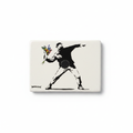Banksy Love is in the Air Flower Thrower ceramic fridge magnet on white background