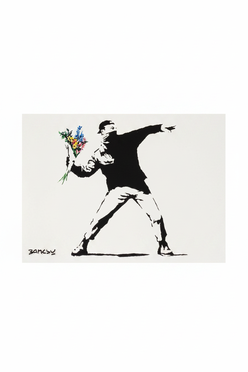 Banksy postcard on white background