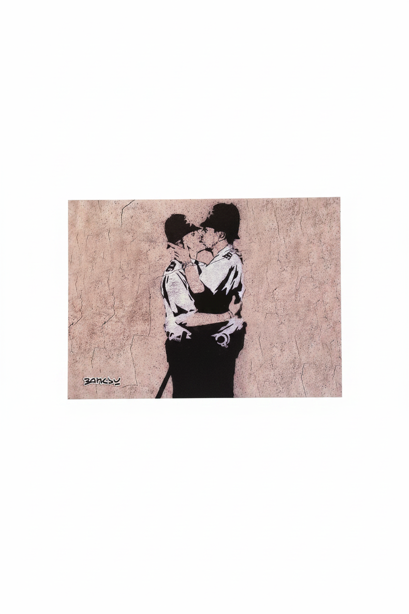Banksy postcard on white background