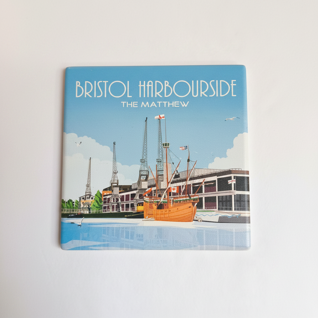 Bristol Harbourside The Matthew ceramic coaster on white background