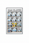 Simon Drew Year Planner tea towel flat lay on white background