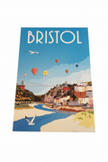 Bristol Clifton Suspension Bridge retro travel poster postcard on white background