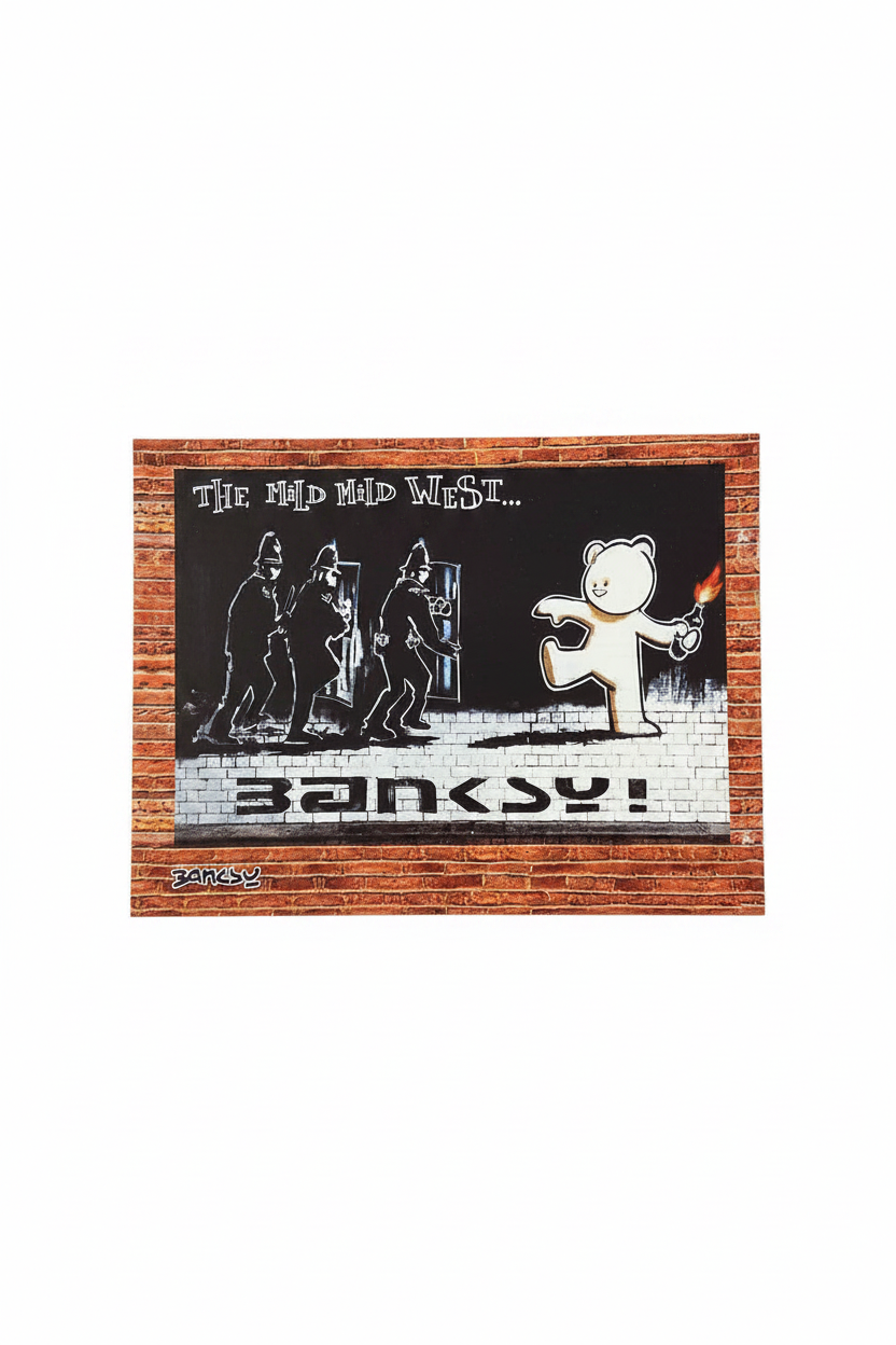Banksy postcard on white background