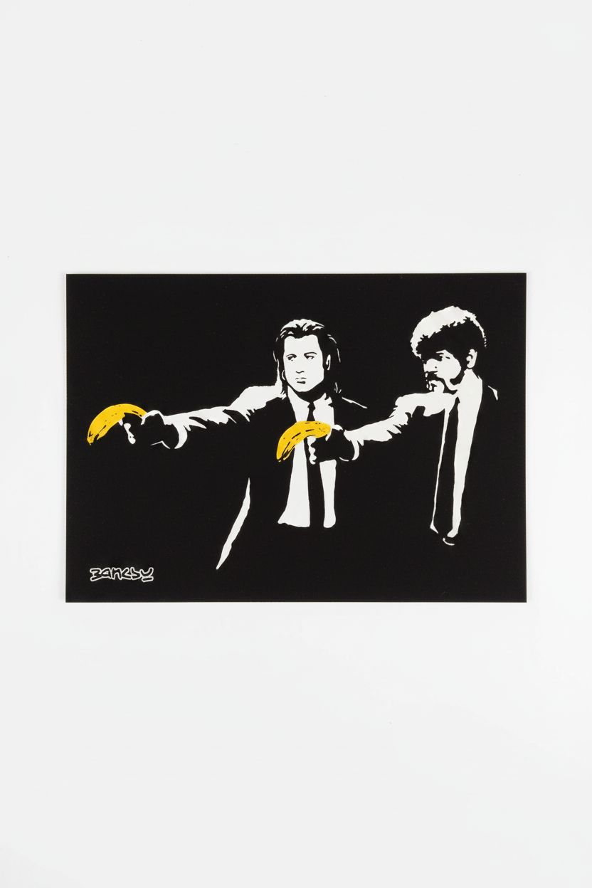 Banksy postcard on white background