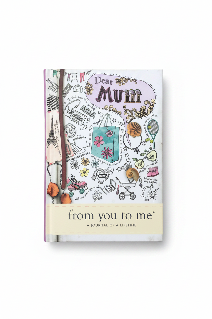 From You To Me Dear Mum journal flat lay on white background