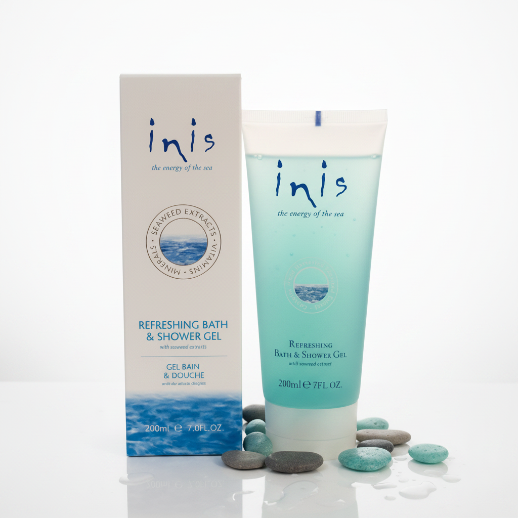 Inis Energy of the Sea Refreshing Bath and Shower Gel 200ml — box and tube on clean white background